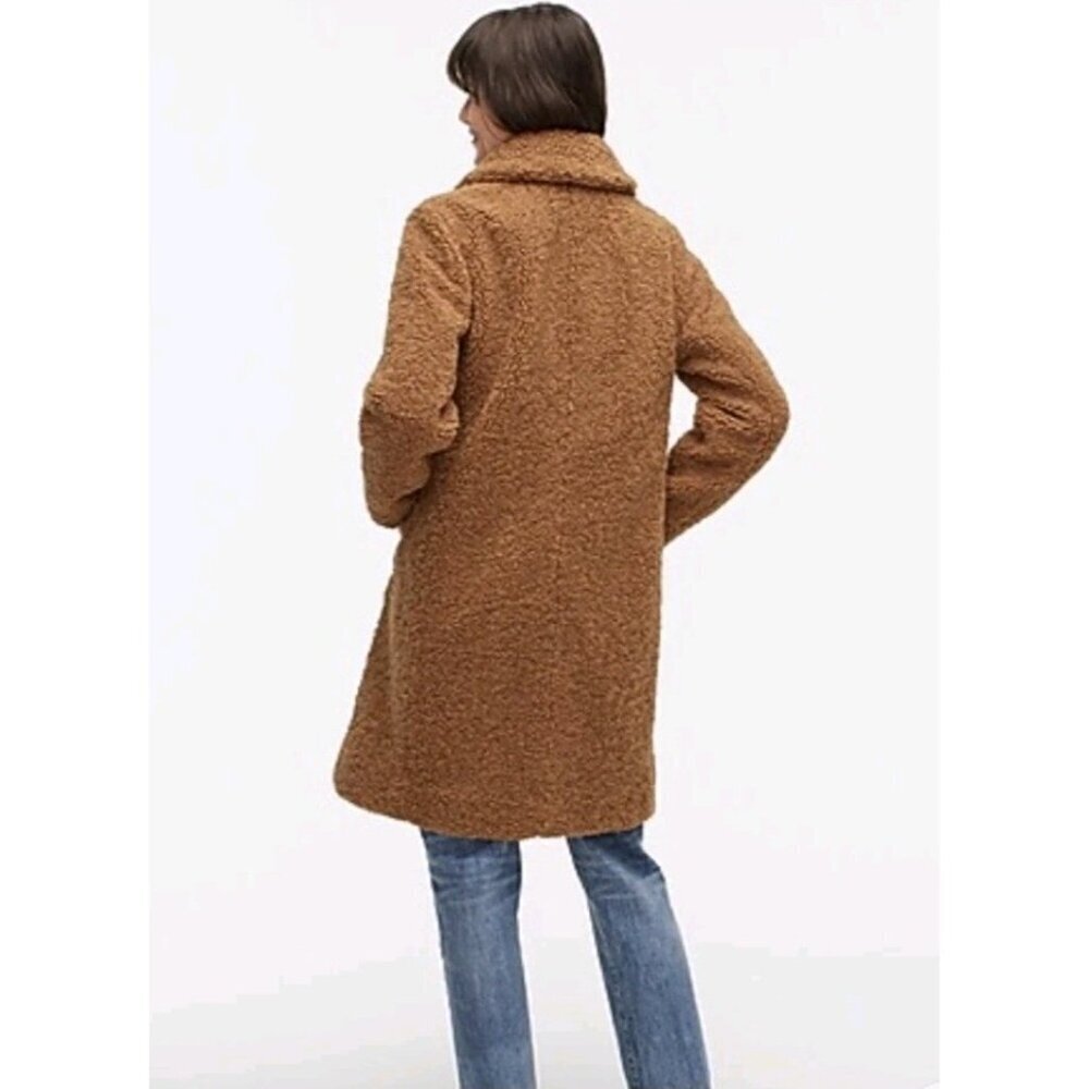 J Crew Teddy Sherpa Topcoat Size XS Lined Pockets Snap Buttons Plush Brown - Picture 12 of 13